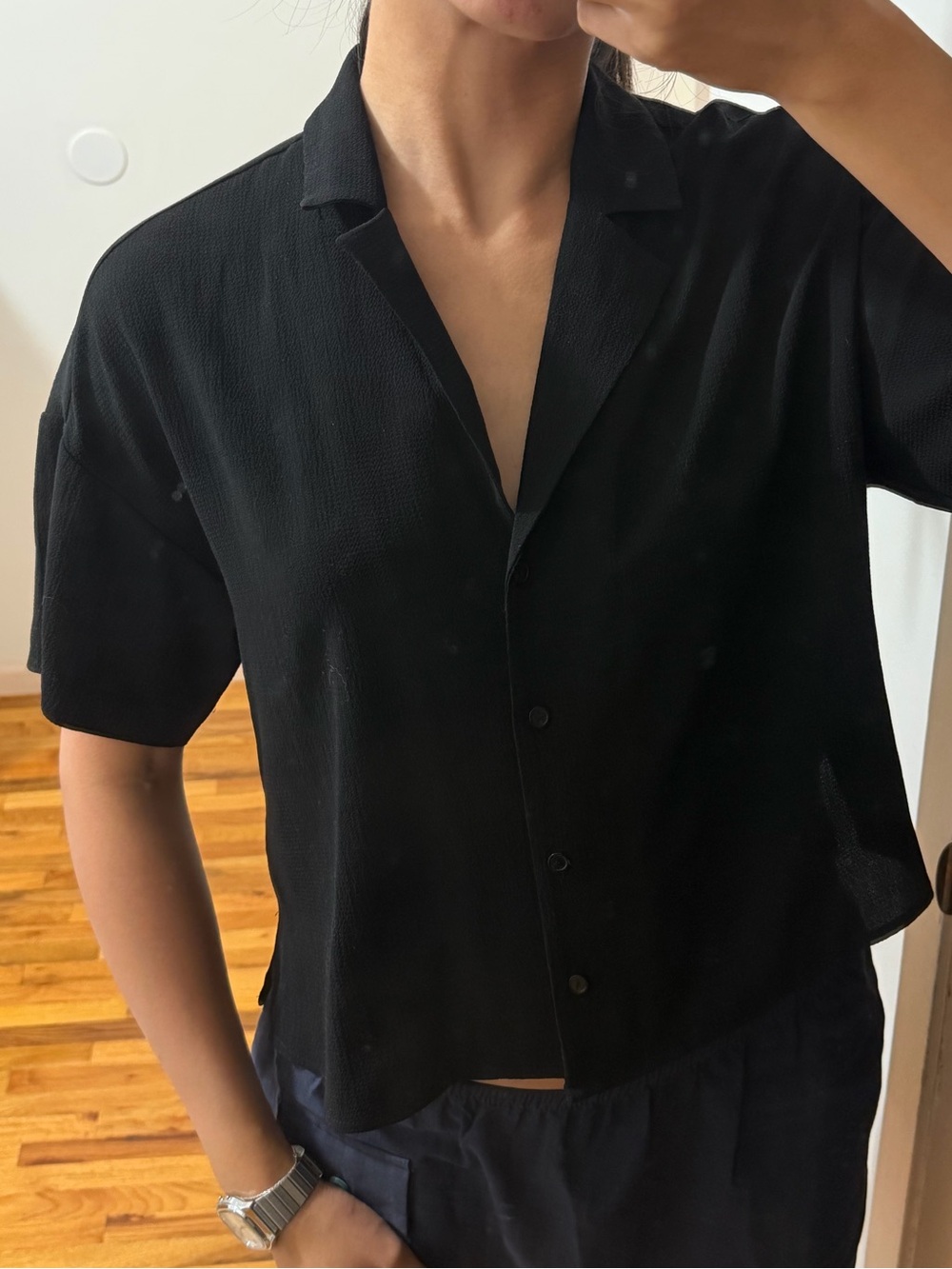 Monki Black Short-Sleeve Button-Down Shirt